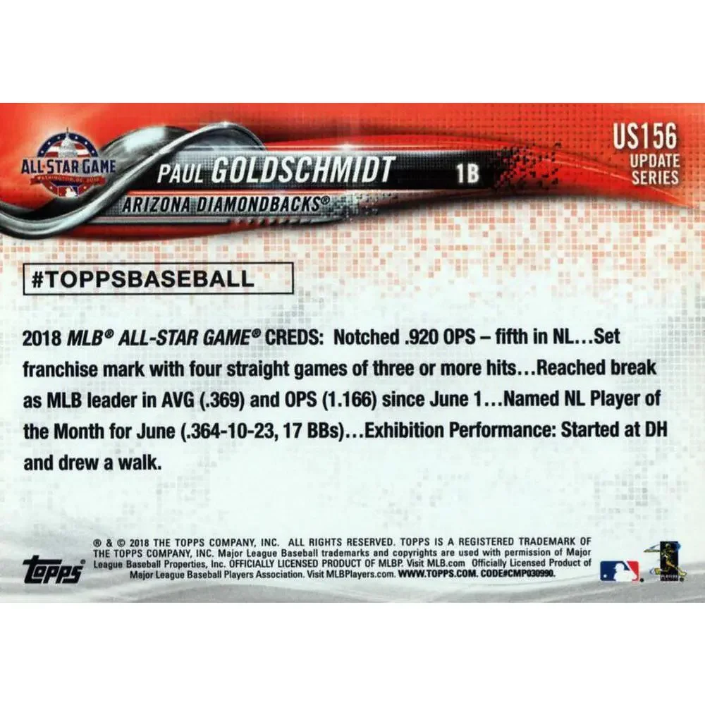 2018 Topps Update Paul Goldschmidt ASG #US156 Arizona Diamondbacks